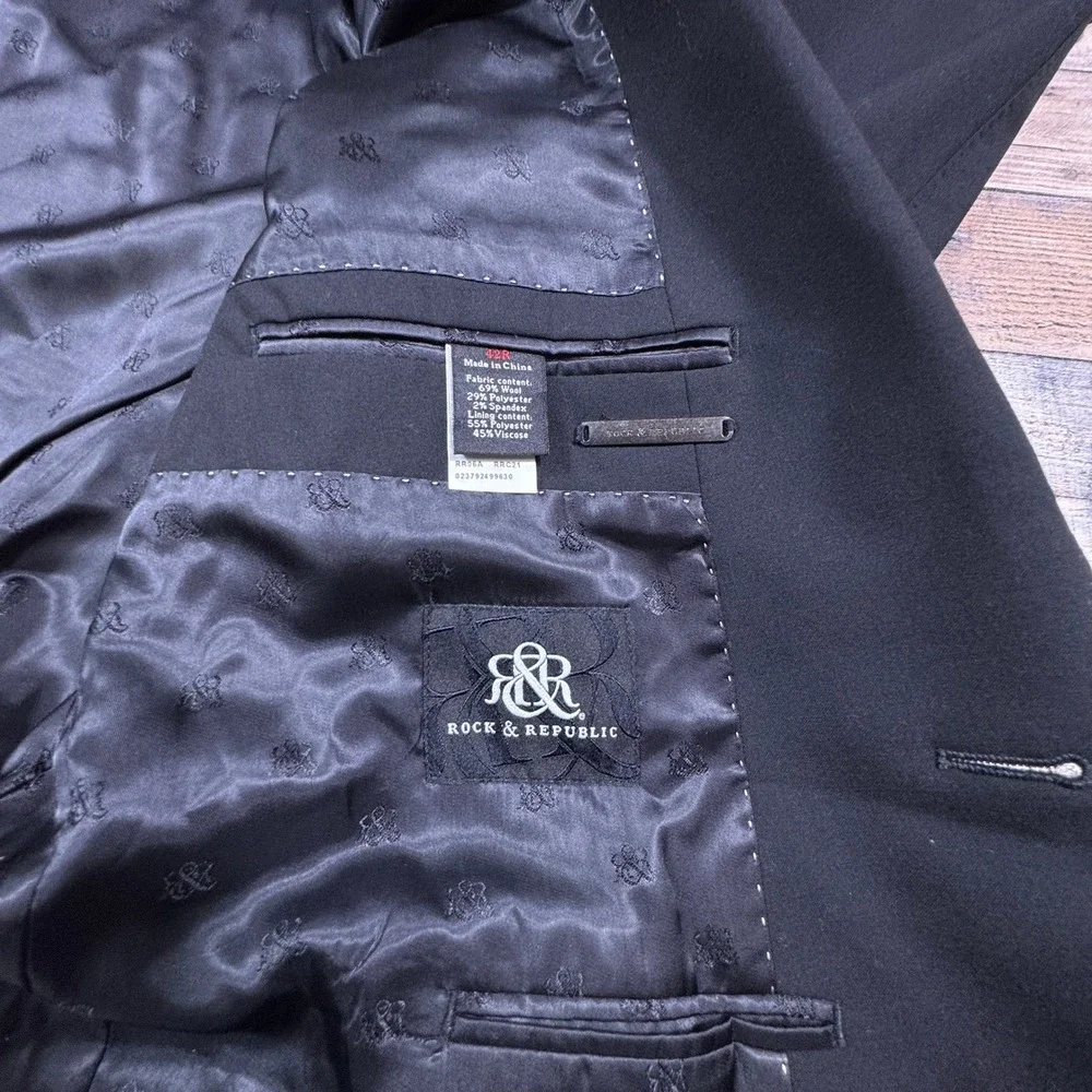 Rock &‎ Republic Mens Blazer Suit Jacket Black 42R Wool Blend Two Button